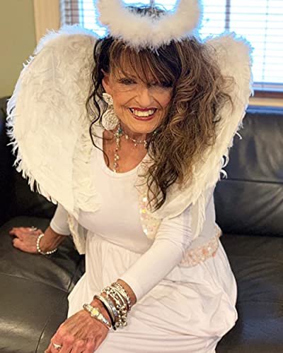HANDIC Angel Costume Wings and Halo Adult Angel Costume Wings for Kids Girls Woman Halloween (White)