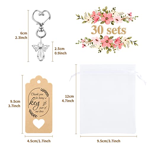 GWHOLE 30 Set Angel Keychains Favors with Thank You Tags Organza Bags - style: 30 Set, Crystal White