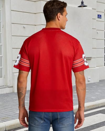 CHAIRAY Jesus Jersey Christian Football Jersey 33 Y2k Baggy Shirts Oversized V Neck Tee Tops for Women Men - color: 01 Red, size: Medium