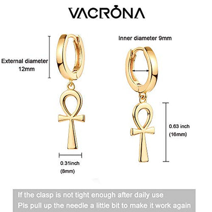 VACRONA Gold Heart Hoop Earrings Huggie Earrings for Women 14k Gold Plated Small Hoops Earrings - color: Ankh GD