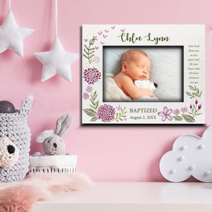 BELLA BUSTA-Personalize -Baptism, Dedication, Confirmation, First Communion Theme Picture Frame-Keepsake from Godparents, Friends, Family-UV Print Frame (Pink (5x7 Horizonta)) - color: Pink (5x7 Horizonta)