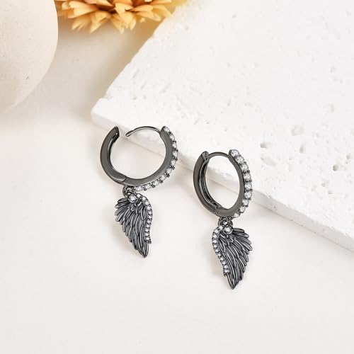 Angel Wing Earrings S925 Sterling Silver Gold Black Rose Gold Silver Gold Angel Wings Dangle Earrings Wings Jewelry Gifts for Women - color: black gold