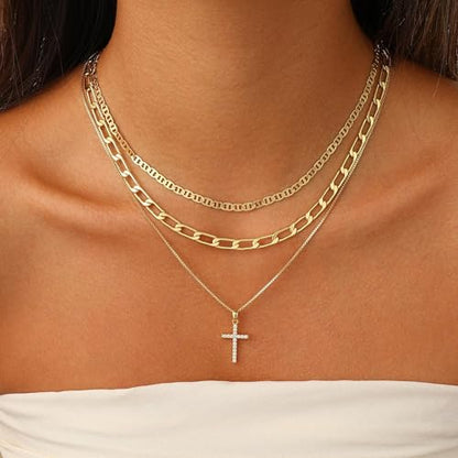 Fesciory Cross Necklace for Women, 14K Gold Plated Rhinestones Jewelry Gift - color: Gold Plated 6