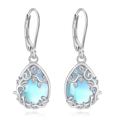 Vito Moonstone Turquoise Drop Earrings for Women, 925 Sterling Silver Hooks - style: Vine-Moonstone