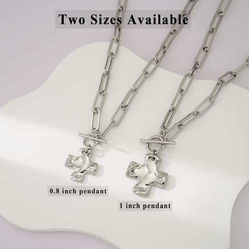 Chunky Cross Necklace for Women, 14K Gold Silver Pendant Necklace - color: White Gold-Toggle-1 inch pendant