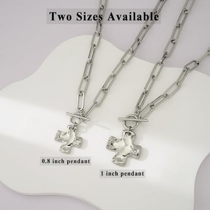 Chunky Cross Necklace for Women, 14K Gold Silver Pendant Necklace - color: White Gold-Toggle-1 inch pendant
