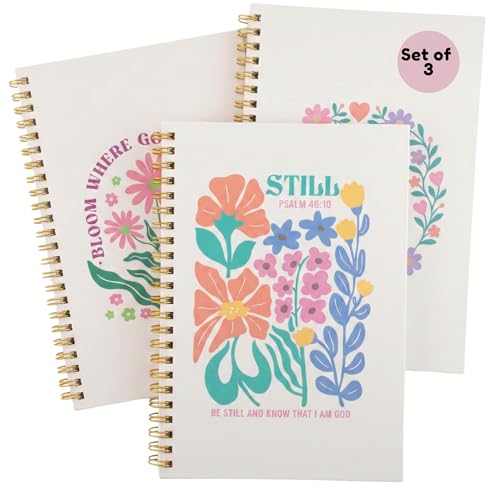 Christian Notebook Set of 3 - Bible Study Prayer Journals, Joyful Bloom