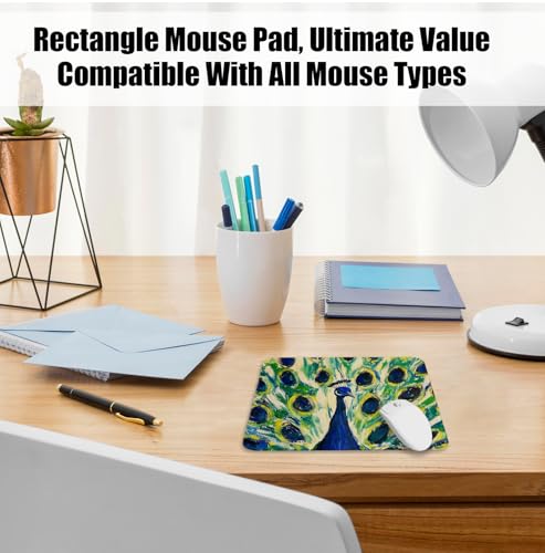 Peacock Mouse Pad for Desk, Peacock Lover Gifts, Vibrant Abstract Exotic Bird Mousepads with Anti-Slip Rubber Base for Computer Laptop Home Office Desk Accessories, 9.5x7.9 Inch - color: Square mouse pad-peacock