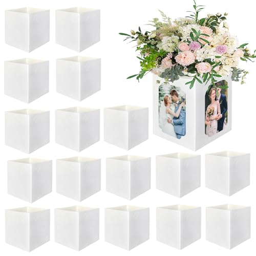 18PCS Picture Centerpieces for Table Decoration, Photo Frame Display 6/7 Inch White Photo Holders Props Box, Photo Centerpieces for Table for Graduation Decoration, Wedding, Birthday Party - color: 18pcs | White