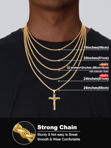 U7 Crucifix Cross Necklace for Men,with 18"-26" Chain - color: 01.Gold