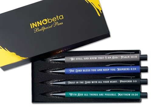 InnoBeta Christian Gifts for Men, Ballpoint Pen Set of 4, Spiritual Religious Pens with Bible Verses