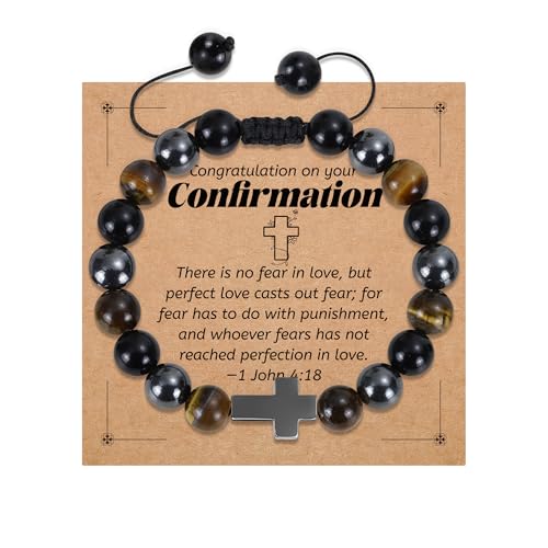 BAYLAY Gifts for Teen Girls Boys, Cross Bracelet for Kids Easter Christian Religious First Communion Baptism Confirmation Gifts for Girls Boys - color: Hematite