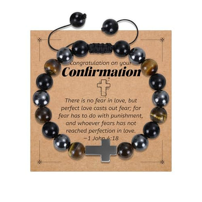 BAYLAY Gifts for Teen Girls Boys, Cross Bracelet for Kids Easter Christian Religious First Communion Baptism Confirmation Gifts for Girls Boys - color: Hematite