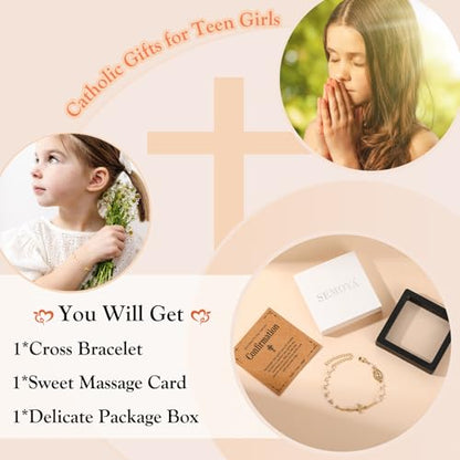 Catholic Bracelets Gifts for Women Girls, Simulated Pearl Rosary Beads Virgin Mary Cross Charm Bracelet Confirmation First Communion Baptism Religious Christian Jewelry Gift - color: Confirmation Gold