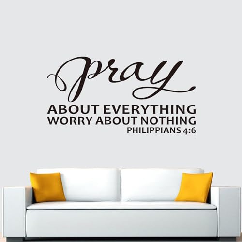 Bible Verse Wall Stickers for Bedroom: Christian Quotes Inspirational Living Room Vinyl Art Wall Decals - Pray About Everything 21" X 11" - color: Pray About Everything, size: Small