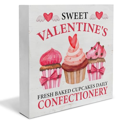 Valentines Decor, Valentines Day Decor Sweet Baked Cupcakes Wood Sign - color: Valentine01