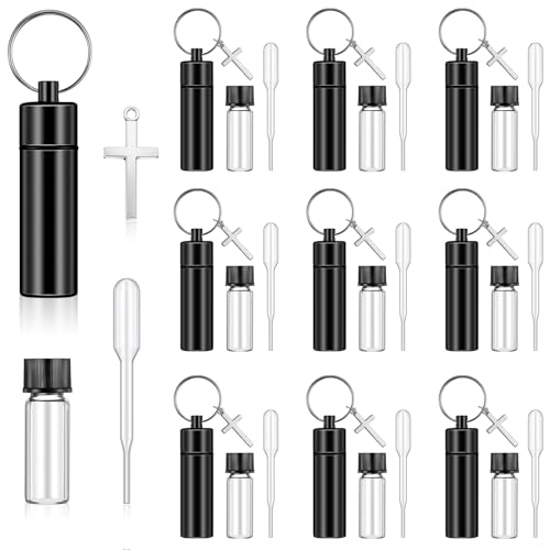 Tandefio 10 Sets Anointing Oil Bottle Keychain Vial for Baptism, Black - color: Black