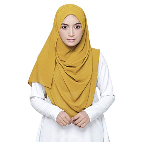 LMVERNA Solid Color Bubble Chiffon Scarf for Women Fashion Soft Hijab Long Scarfs Wrap Scarves - color: Gold