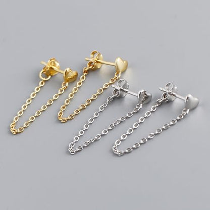925 Sterling Silver CZ Moon Cross Heart Teardrop Chain Earrings for Women - color: Heart--Silver