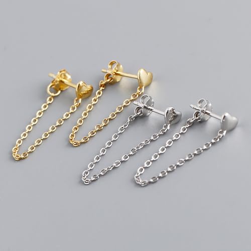 925 Sterling Silver CZ Moon Cross Heart Teardrop Chain Earrings for Women - color: Heart--Gold