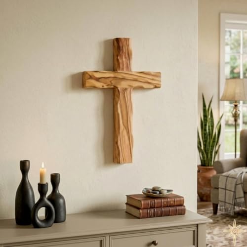 Wall Cross, Wooden Crosses from Bethlehem, Holy Land. Olive Wood Crucifix. Hanging Home Decor. Religious Gift for Godparents, Grandchildren, Kids Room Cross, New House, Christmas and Easter Gifts, - size: 6.5"L x 4"W