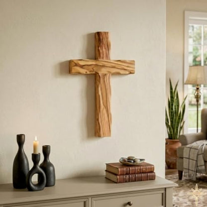 Wall Cross, Wooden Crosses from Bethlehem, Holy Land. Olive Wood Crucifix. Hanging Home Decor. Religious Gift for Godparents, Grandchildren, Kids Room Cross, New House, Christmas and Easter Gifts, - size: 6.5"L x 4"W