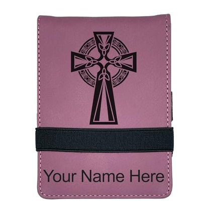 LaserGram Mini Padfolio with Notepad and Pen, Celtic Cross, Personalized Engraving Included (Pink) - color: Pink
