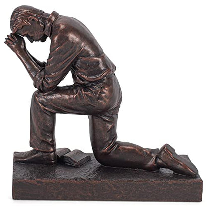 Lighthouse Christian Products Praying Man Seeking God Bronzelike Finish 4.5 x 2.75 Cast Stone Mounted Sculpture - style: Man