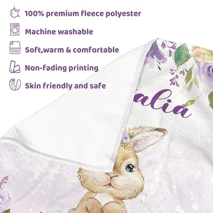 Personalized Baby Bunny Blanket for Girls with Name - color: Bunny
