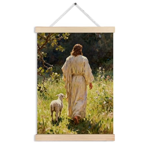 MKIJUHB Jesus Leaves the 99 Sheep Christian Wall Art Decor, Jesus and Lamb Religious Framed Hanging Canvas Prints for Church Prayer Room Home Living Room Wall Decorations, 12x16 Inch - color: Christian Canvas wall art decor 19