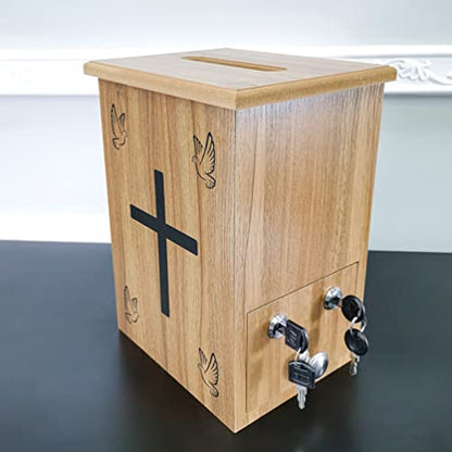 Engineered Wood Tithes Offering Box Cross Christian Church Knock-Down Wood Donation Boxes, Collection Boxes,Charity Boxes 11.8 inche Wide x 9.5 inches deep x 15.8 inches Height 21396-KD-NPF