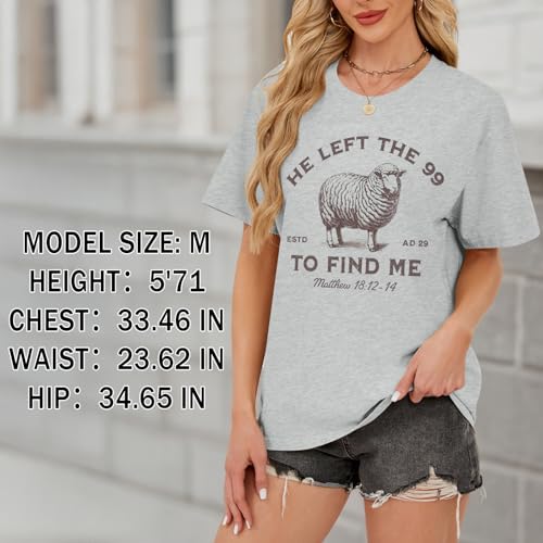 Christian Shirts He Left The 99 to Find Me Shirt Women Jesus Religious Tshirt Bible Verse Graphic Tees God Tops - color: Light Gray, size: Medium