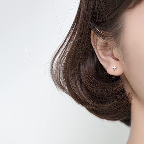 925 Sterling Silver Cross Earrings for Women, Small 14k Gold Plated Cubic Zirconia Earrings Studs Hypoallergenic for Women Gifts