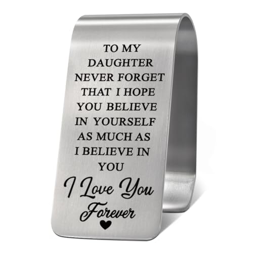 to My Daughter Never Foget That I Hope You Believe in Yourself Visor Clip for Cars, Inspirational Gifts from Dad Mom, Christmas Birthday Graduation Gifts for Daughters, Daughter Car Charm - color: Siliver