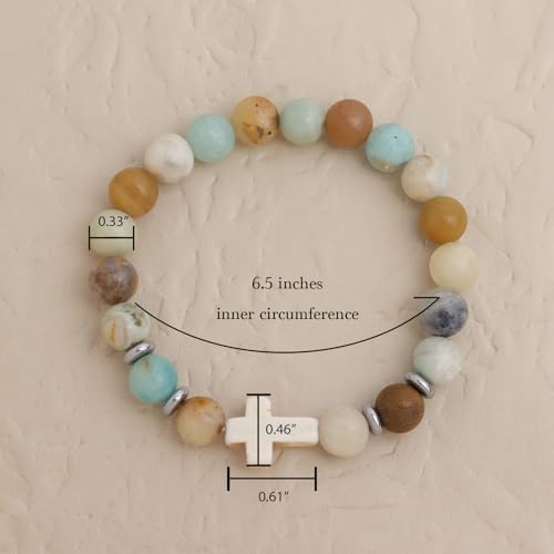 Cross Birthstone Gemstone Beaded Stretch Protection Bracelet for Man Woman, Handmade Healing Stone Chakra Beads Elastic Bracelets Accessories Fashion Jewelry Gift. - color: Natural Stone