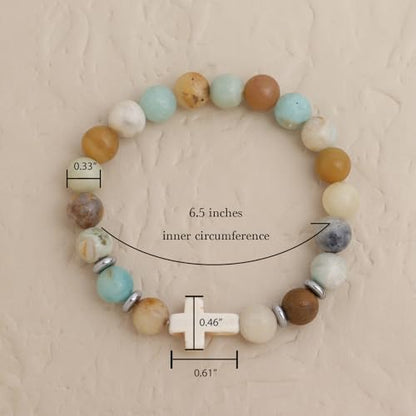 Cross Birthstone Gemstone Beaded Stretch Protection Bracelet for Man Woman, Handmade Healing Stone Chakra Beads Elastic Bracelets Accessories Fashion Jewelry Gift. - color: Natural Stone