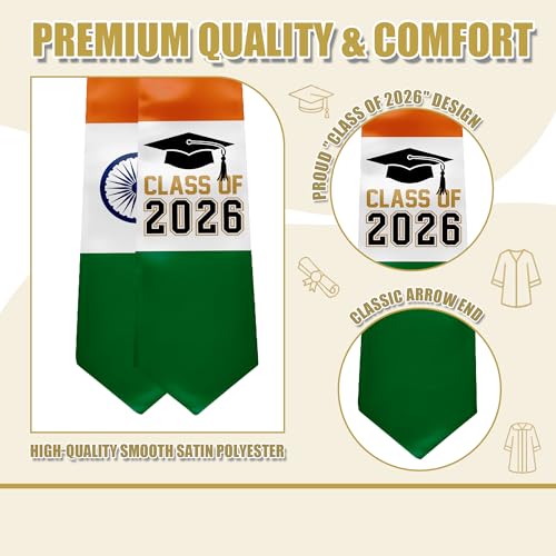 National Flag Graduation Stole Sash - 72" Long Unisex Honors Stole for Students - color: India