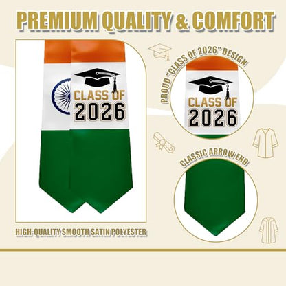 National Flag Graduation Stole Sash - 72" Long Unisex Honors Stole for Students - color: India