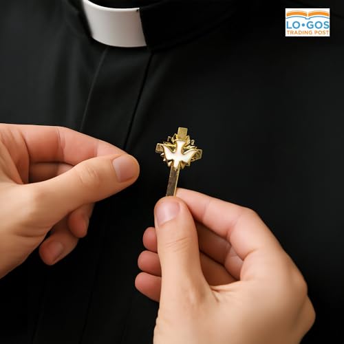 First Communion Monstrance – Gold Lapel Pin With White Enamel on Decorative Card – Elegant Metal Dove on Small Cross – Packaged for Gifting and Church Celebrations - First Communion Lapel Pin for men and women