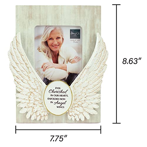 Angel Wings Memorial Photo Frame, Home Decor Gift For Death Of A Loved One, Holds 4-inch By 6-inch Photo, By Abbey & CA Gift,Antique White