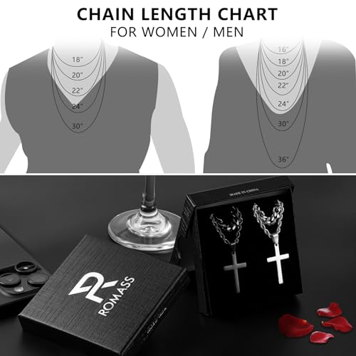 Romass 4Pcs Cross Necklace for Men Teen Boys,Stainless Steel Chains for Men Layered Necklaces Silver Gold Black Pendant Jewelry Box Gifts 18-24 Inches - size: Chain-18in/Necklace-20in, style: 4Pcs 1.2"* 0.7"pendant-Silver+Black