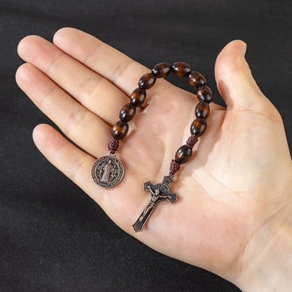 Rosary Beads Catholic - Handmade Wooden Rosaries, Wooden Bead Rosary Necklace, Metal Cross For Catholic Or Christian Gift - color: brown (Pocket)