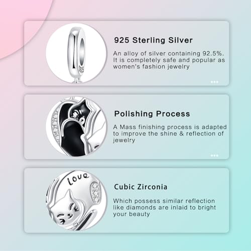 LUXILLA 925 Sterling Silver Charm Golden Family Tree Sparkling Cross Cute Dragon Charms Fits Bracelets Necklace Pendant Bead Jewelry Gift for Women Family Friends - color: Couple Cat Charm