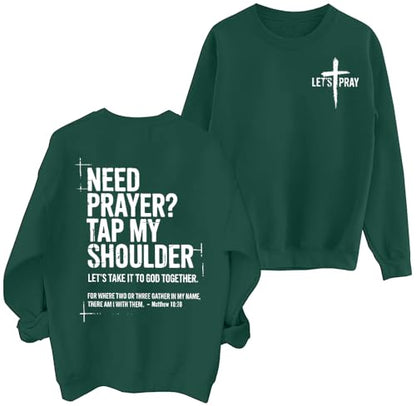 Christian Sweatshirts for Women Jesus Cross Casual Pullover - color: Green, size: XX-Large