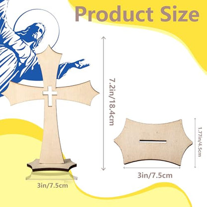 24 Pcs Wooden Crosses for Crafts 4 Styles Unfinished Catholic Wooden Crosses Bulk with Stands Cross centerpieces for Tables Wood Standing Cross for First Communion Baptism Easter Decor
