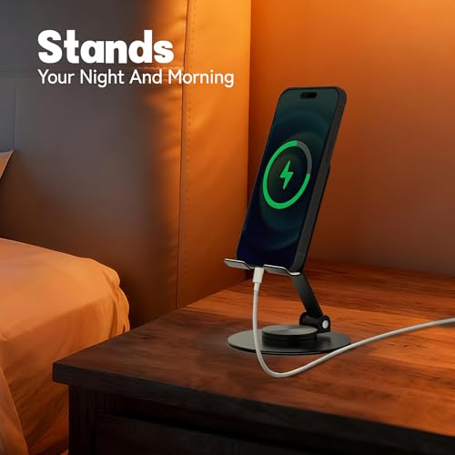 Metal Cell Phone Stand for Desk, Multi-Angel Adjustable 360° Rotation Desktop Phone Holder and Foldable Mobile Phone Stand, Compatible with All Smartphones, Black - color: Black