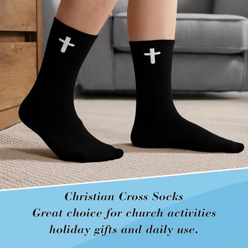 16 Pairs Christian Cross Socks Bulk Religious Elastic Crew Socks Christian Gifts for Men Women - color: Black