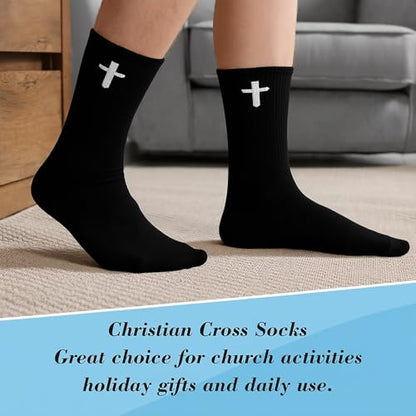 16 Pairs Christian Cross Socks Bulk Religious Elastic Crew Socks Christian Gifts for Men Women - color: Black