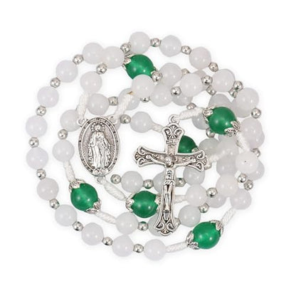 Nazareth Store 8mm White Jade & 10mm Natural Stone Beads Rosary Necklace St. Miraculous Medal & Cross Crucifix Catholic Prayer Beads Religious Jewelry - color: Green Jade