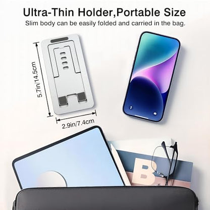 Foldable Aluminum Phone Stand – Adjustable Desk Holder for Travel & Office, Compatible with iPhone 16-13 Pro Max, Samsung S24-S8, Kindle – Gray